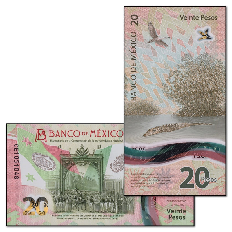 Mexico 2022 20 Pesos Polymer P.132f CFU