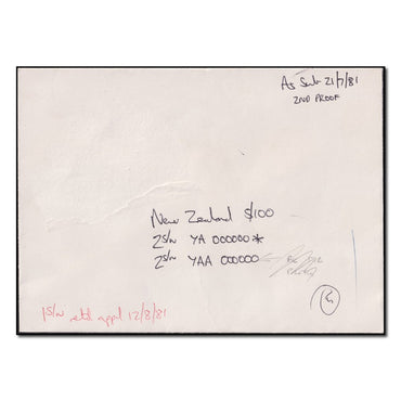 New Zealand 1981 $100 Serial Number - YA000000*