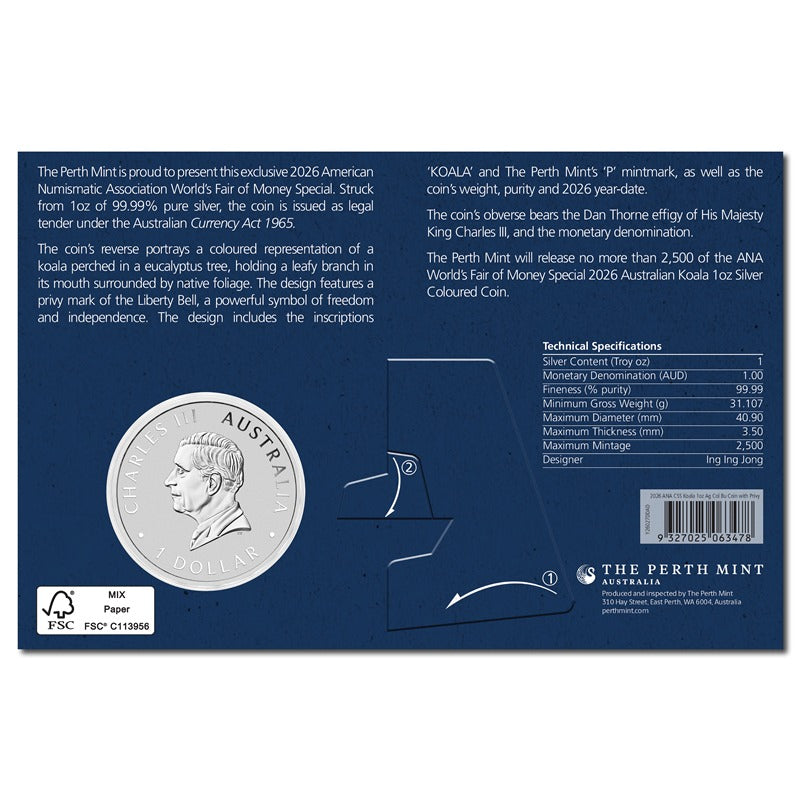 2026 Koala with Liberty Bell Privy Coloured 1oz Silver - ANA Coin Show Special