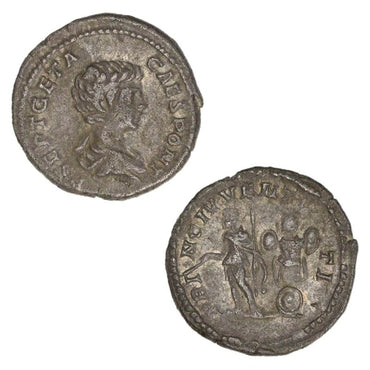 Ancient Rome, Geta 209-212AD Silver Denarius VF+