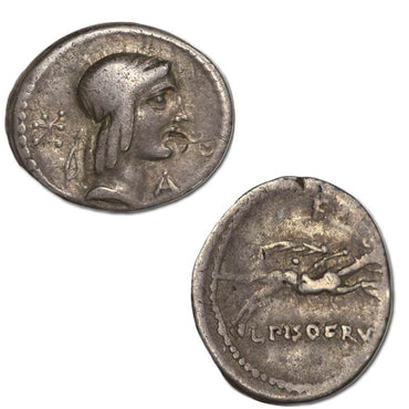 Roman Republican, L.Calpurnius Piso L.f L.n 90BC Silver Denarius