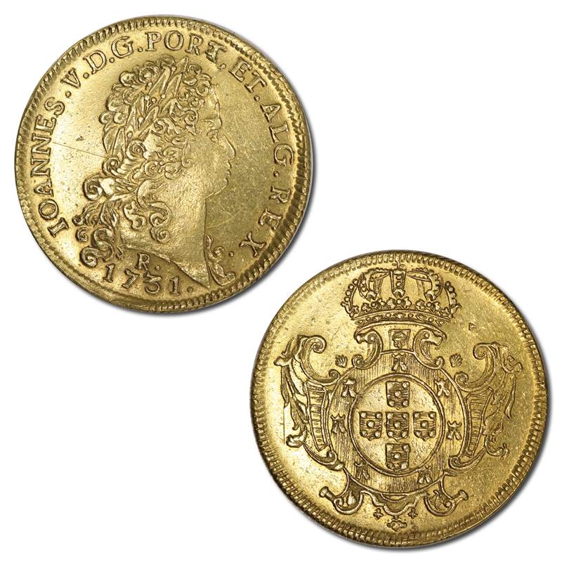 Brazil 1731/0 Gold 12,800 Reis (Johanna) VF