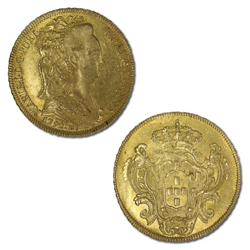 Brazil 1792R Maria I Gold (Half Johanna) 6400 Reis VF+