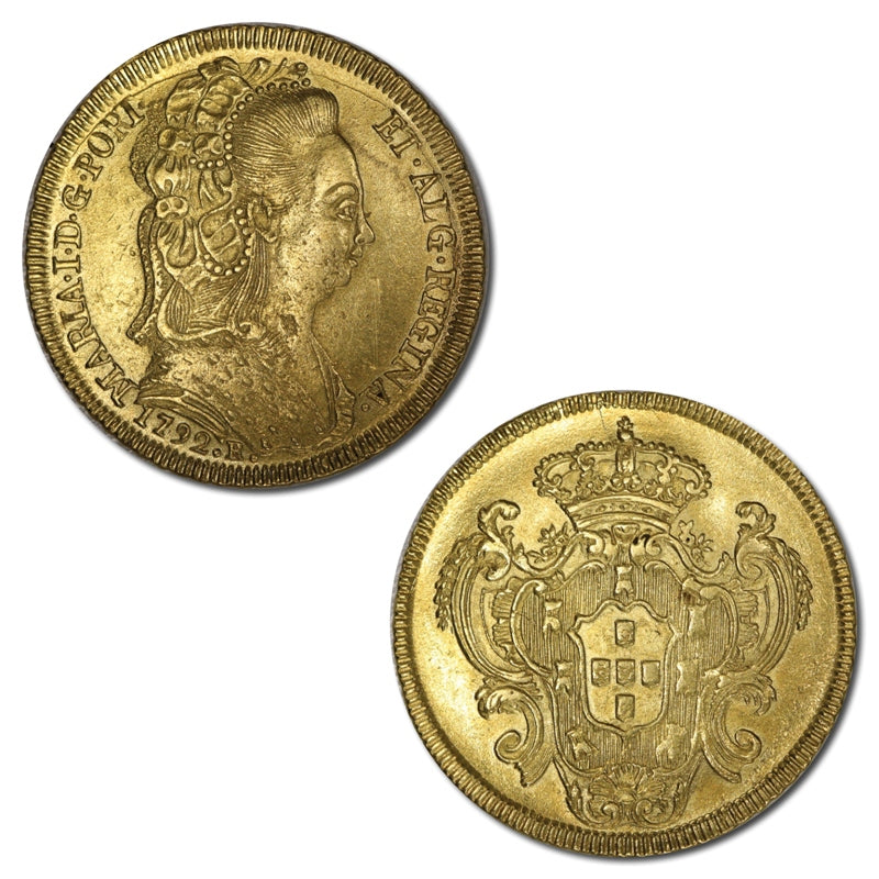 Brazil 1792R Maria I Gold (Half Johanna) 6400 Reis EF