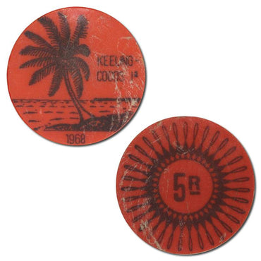 Keeling Cocos Islands 1968 5 Rupees Red Plastic Token EF