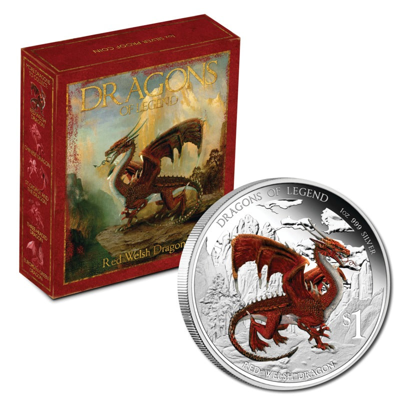 Tuvalu 2012 Dragons of Legend Red Welsh Dragon 1oz Silver Proof