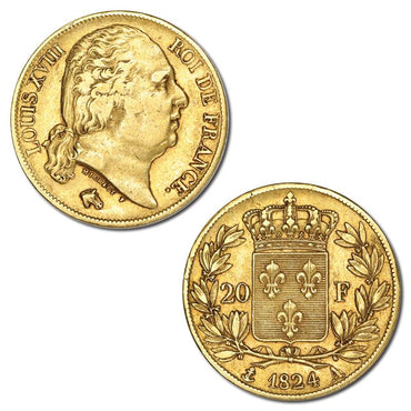 France 1824A Louis XVIII Gold 20 Francs