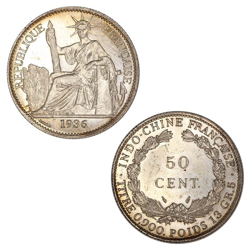 French Indo-China 1936 Silver 50 Centimes