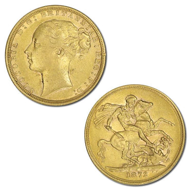 Great Britain 1872 Victoria Y/H St.George Gold Sovereign VF