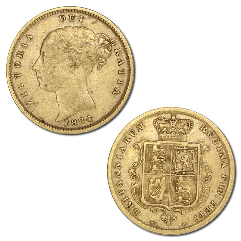 Great Britain 1884 Victoria Y/H Gold Half Sovereign FINE