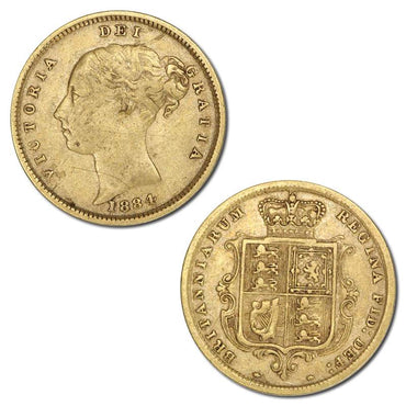 Great Britain 1884 Victoria Y/H Gold Half Sovereign FINE