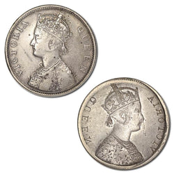 India (1862-1876) Silver 1 Rupee Error: Obverse Brockage