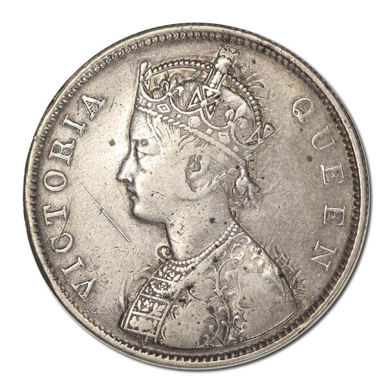 India (1862-1876) Silver 1 Rupee Error: Obverse Brockage