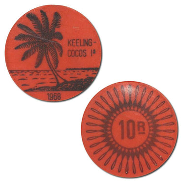 Keeling Cocos Islands 1968 10 Rupees Red Plastic Token nUNC