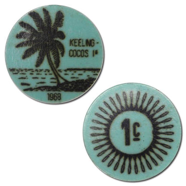 Keeling Cocos Islands 1968 1 Cent Aqua Plastic Token UNC