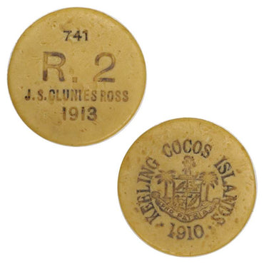 Keeling Cocos Islands 1913 Two Rupee Token FINE