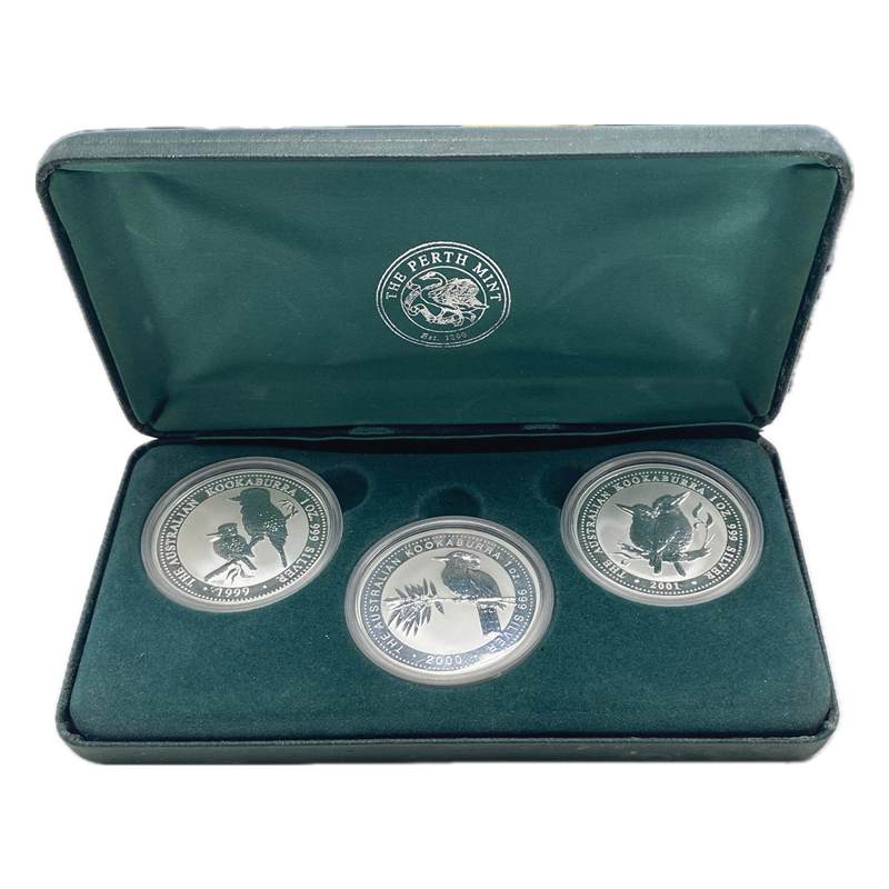 1999-2001 Kookaburra $1 1oz Silver 3 Coin UNC