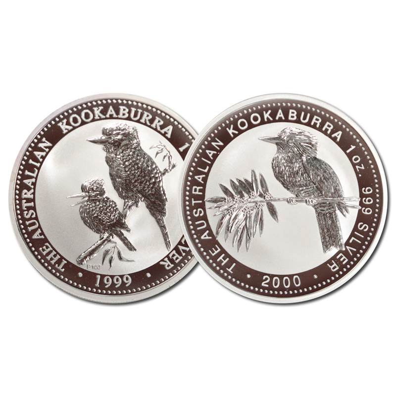1999-2000 Kookaburra $1 1oz Silver two coin UNC