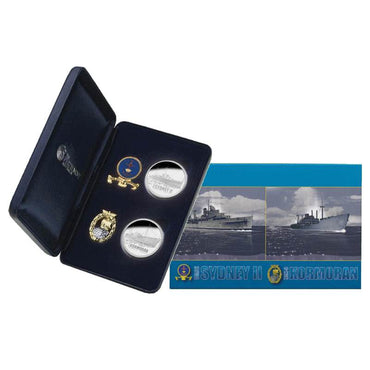 2008 HMAS Sydney II 1oz Silver Proof & HSK-8 Kormoran Silver Medallion Set