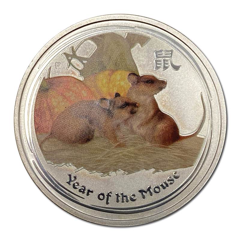2008 Year of the Mouse 1/2oz Silver Coloured UNC Red Case