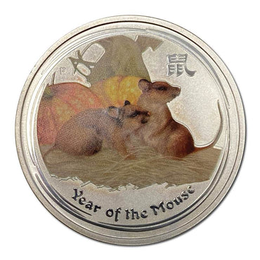 2008 Year of the Mouse 1/2oz Silver Coloured UNC Red Case