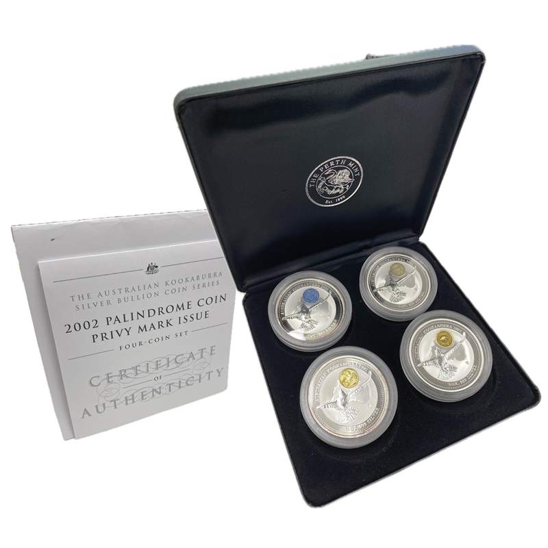 2002 Australian Kookaburra 2oz Silver Palindrome Set of 4