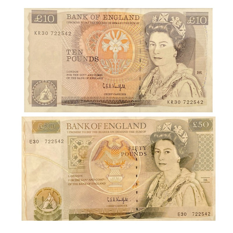 1994 Bank of England 10 Pound & 50 Pound Banknote Pair