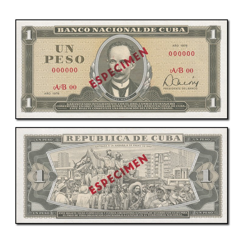 Cuba 1978 1 Pesos Specimen P.102bs CFU FBN1056