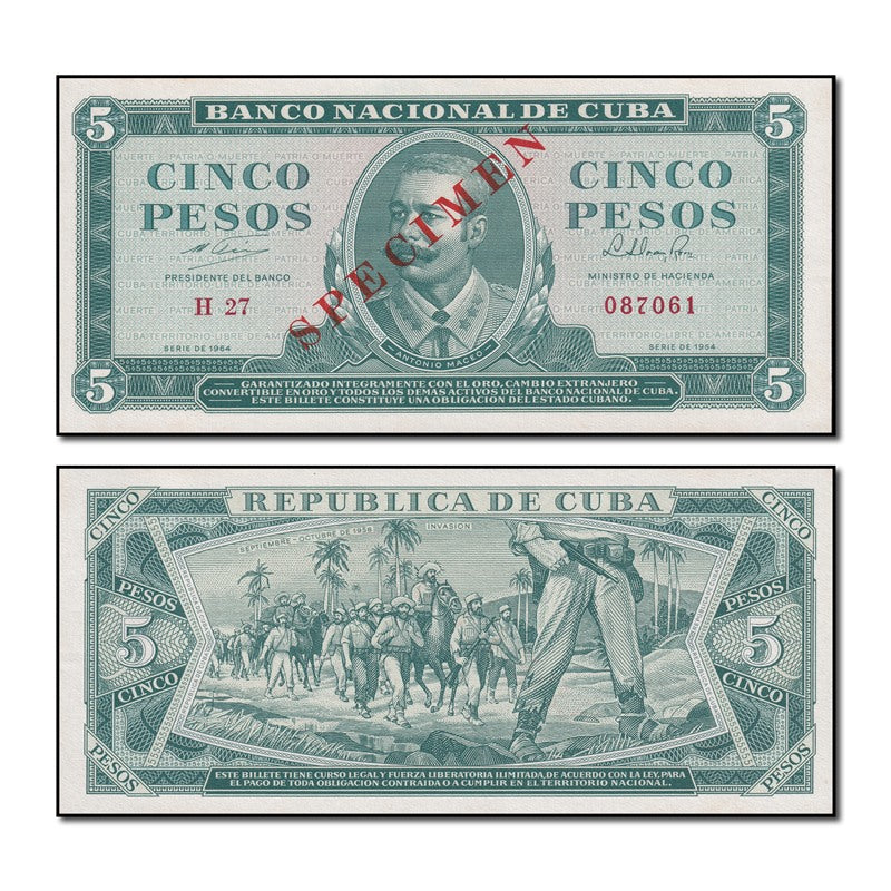 Cuba 1964 5 Pesos Specimen P.95bs CFU FBN1065