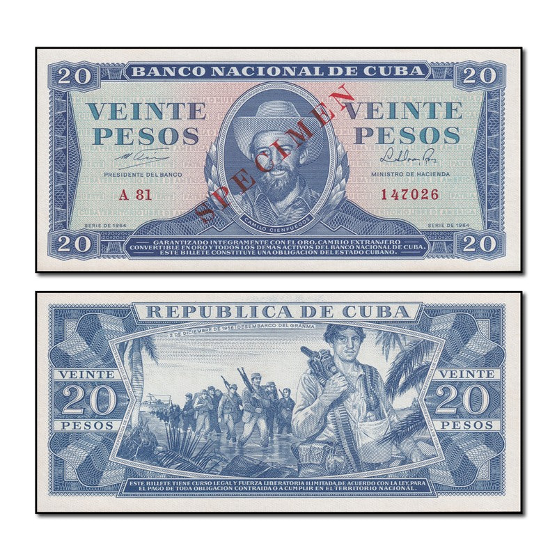 Cuba 1964 20 Peso Specimen P.97bs CFU FBN1067