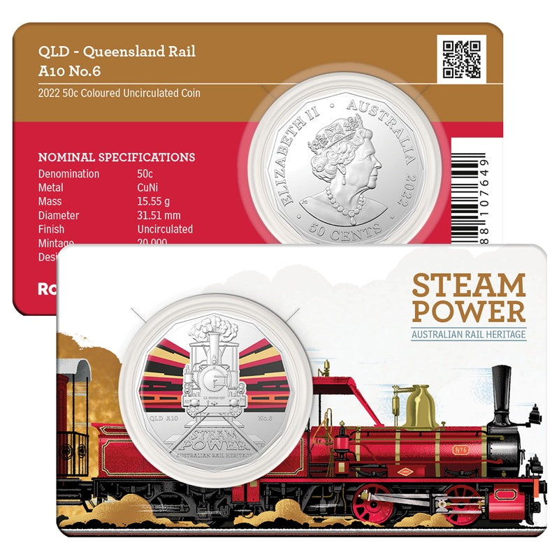 50c 2022 Australian Steam Trains - Queensland Rail A10 No.6 with Folder