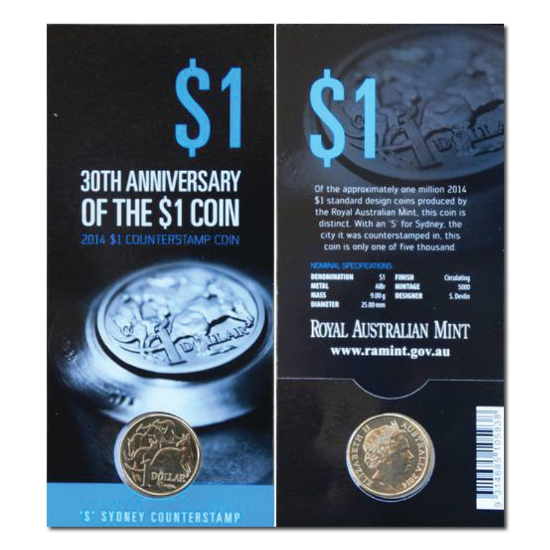 $1 2014 Mob of Roos 30th Anniversary 'S' Counterstamp UNC
