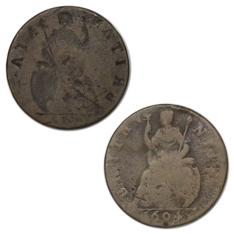 Great Britain 1694 William & Mary Farthing S.3453 Reverse Brockage
