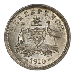 Australia 1910 Threepence Lustrous UNC