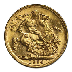 1914 Melbourne Gold Sovereign Lustrous UNC