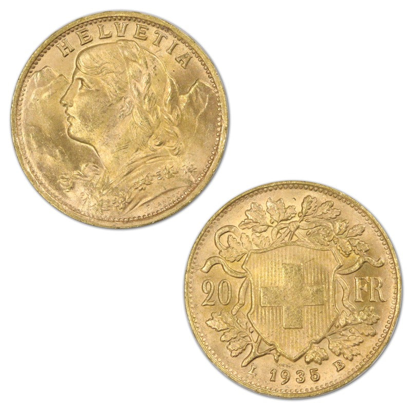 Switzerland 1935 LB 20 Francs Gold UNC