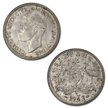 Australia 1943 D Sixpence Lustrous UNC