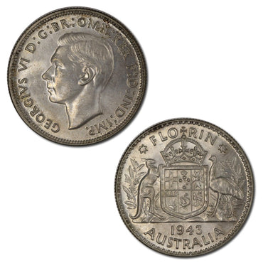 Australia 1943 Florin Light Tone  Lustrous UNC