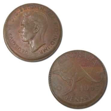 Australia 1943 Y. Penny Perth 10% Mistrike VF+