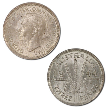 Australia 1944 S Threepence Lustrous UNC