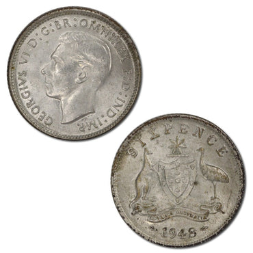 Australia 1948 Sixpence Lustrous UNC