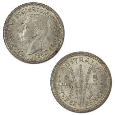 Australia 1951 PL Threepence Lustrous UNC