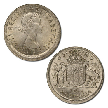 Australia 1953 Florin Error 8% Mistrike