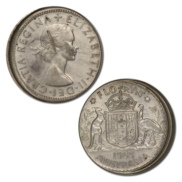 Australia 1953 Florin Error 8% Mistrike