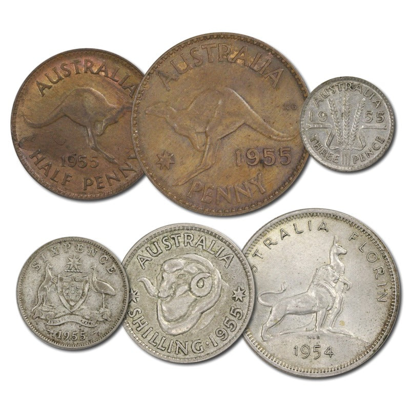 Australia 1955 Pre-Decimal 6 Coin Set