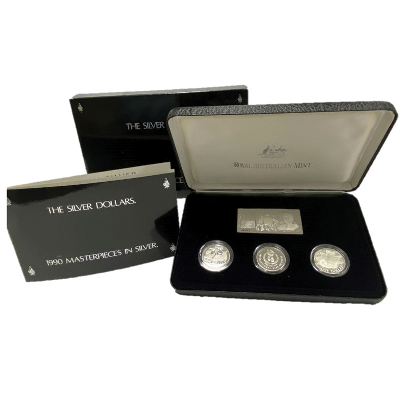 Masterpieces in Silver 1990 $1 Collection w-$1 ingot – M.R.Roberts