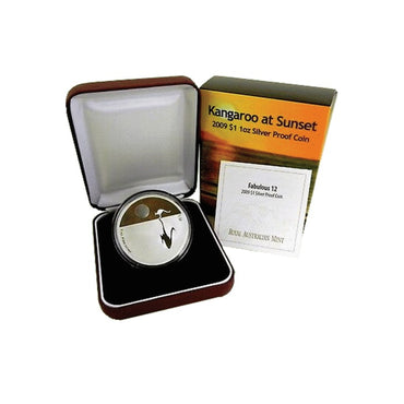 $1 2009 Kangaroo at Sunset F12 Privymark 1oz Silver Proof