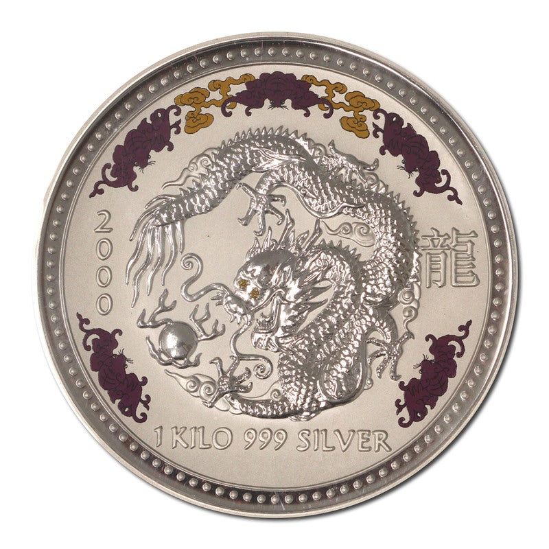 2000 Year of the Dragon Silver Kilo with Diamond Eyes