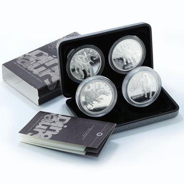 Tuvalu 2002 Dinosaur Four-Coin Silver Set