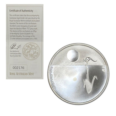 $1 2011 Kangaroo at Sunset F15 Privymark 1oz Silver B.Unc